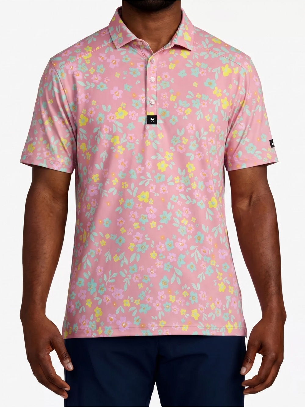 Bad Birdie Floral Golf Polo Shirt XL Pink Performance Stretch